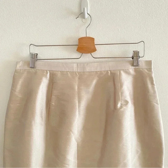 Oleg Cassini 3 Piece Suit Set 100% Silk Blazer Skirt Top Tan - Picture 7 of 14